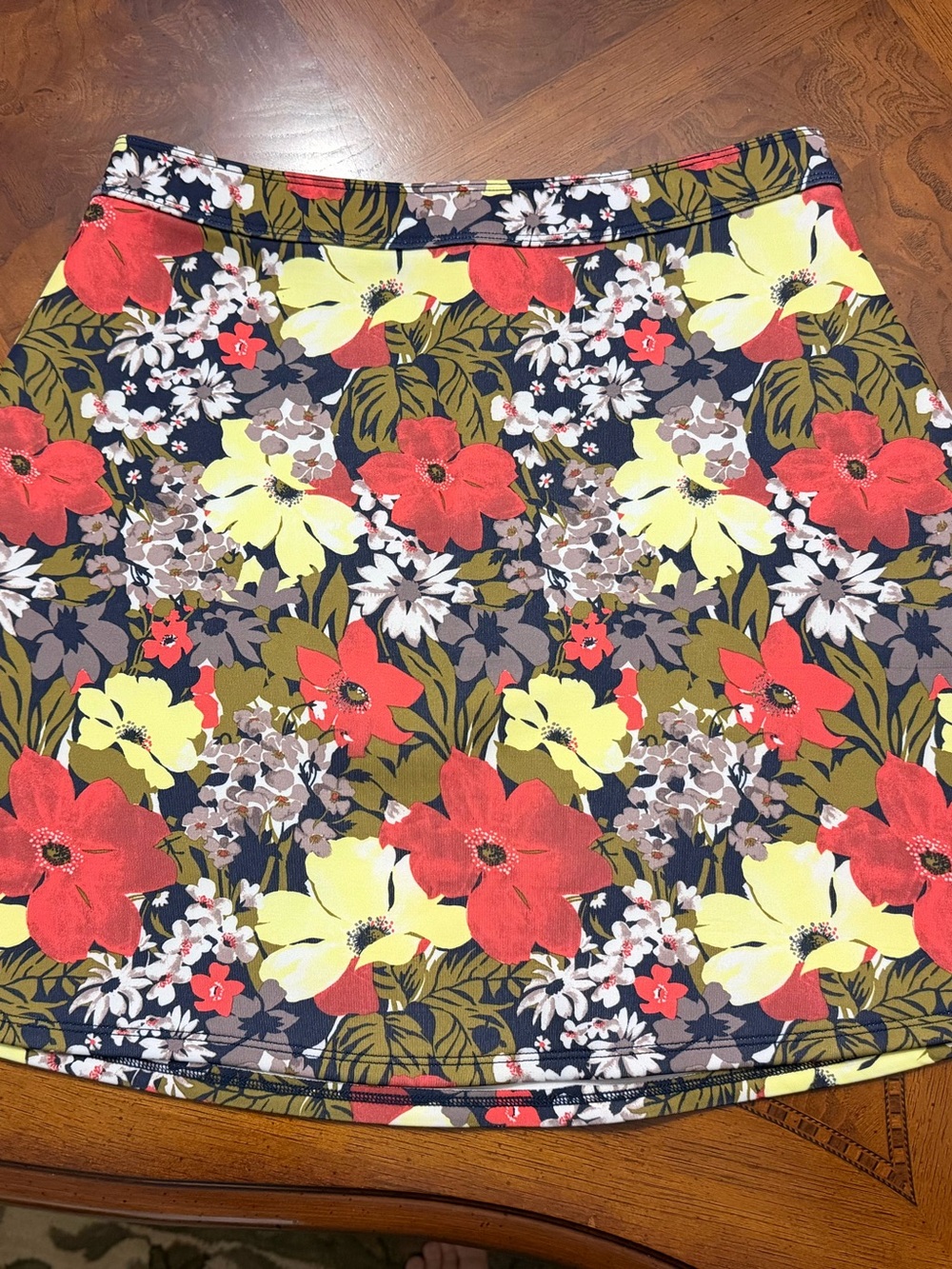 Abercrombie & Fitch Navy Floral A-Line Skirt with Red & Yellow Blooms